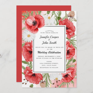 Invitation Jolie aquarelle Rouge Mariage floral