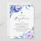 Invitation Jolie aquarelle Violet Peony Flowers Baptême (Devant)