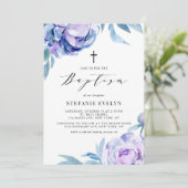 Invitation Jolie aquarelle Violet Peony Flowers Baptême (Debout devant)