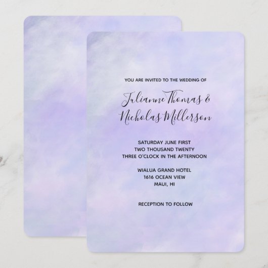 Invitation Jolie aquarelle violette (Devant / Derrière)