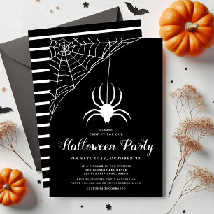 Invitation Jolie araignée noire et blanche fête d'Halloween