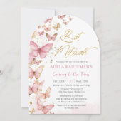 Invitation Jolie Arche de Bat Mitzvah Papillons Roses 13e Ann (Devant)
