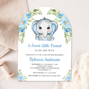 Invitation Jolie arche de bébé éléphant floral bleu pour Baby