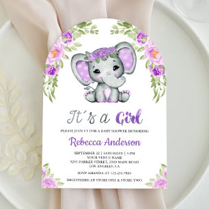 Invitation Jolie Arche de bébé éléphant floral violet Baby Sh