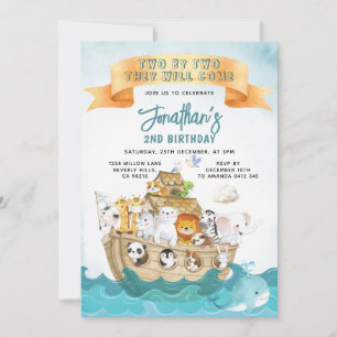 Invitation Jolie Arche de Noé 2e Anniversaire Aventure Deux P