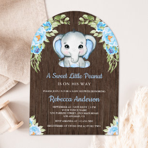 Invitation Jolie Arche en Bois d'Éléphant Floral Bleu pour Ba