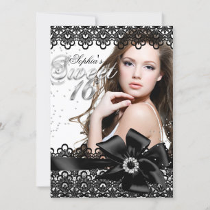 Invitation jolie argent et noir pour Sweet 16
