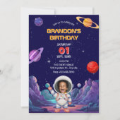 Invitation Jolie astronaute photo spatiale anniversaire (Devant)