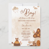 Invitation Jolie Automne Animaux Forêt Oh Baby shower Garçon (Devant)