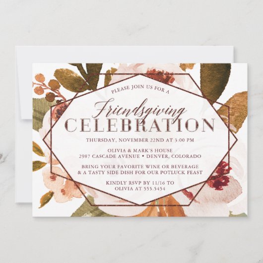 Invitation Jolie Automne Floral Friendsgiving Celebration (Devant)