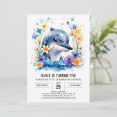Invitation Jolie aventure Dolphin Aquarelle Anniversaire (Debout devant)