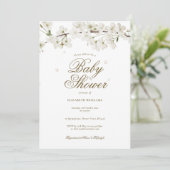 Invitation Jolie Baby Shower à la Fleur Blanche / Sprinkle (Debout devant)