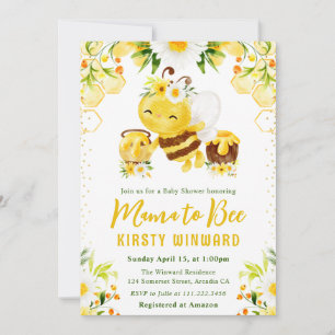 Invitation Jolie Baby Shower abeille miel floral jaune
