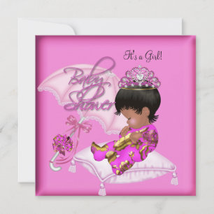 Invitation Jolie Baby Shower Afro-Américaine Rose Or