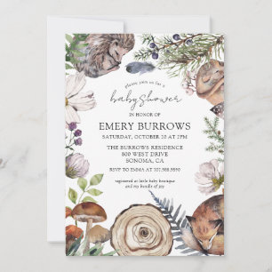 Invitation Jolie Baby Shower Animaux de la Forêt Rustique