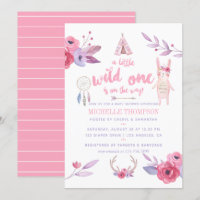 Jolie Baby Shower Bohème Tribale Fille Aquarelle