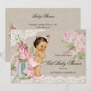 Invitation Jolie Baby-Shower Champêtre Floral en Dentelle