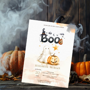 Invitation Jolie Baby Shower Citrouille d'Automne Fantôme Nœu