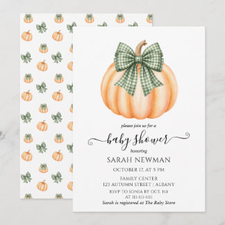 Invitation Jolie Baby Shower Citrouille Orange & Nœud à Carre