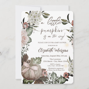 Invitation Jolie Baby Shower d'Automne Citrouilles Fleurs Feu