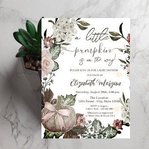 Invitation Jolie Baby Shower d'Automne Citrouilles Fleurs Feu