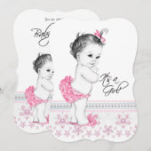Invitation Jolie Baby Shower Fille Rose et Noir (Devant / Derrière)