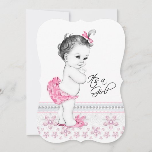 Invitation Jolie Baby Shower Fille Rose et Noir (Devant)
