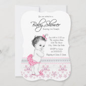 Invitation Jolie Baby Shower Fille Rose et Noir (Dos)