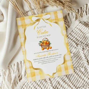Invitation Jolie Baby Shower Gingham Jaune Ruban Orange Neutr