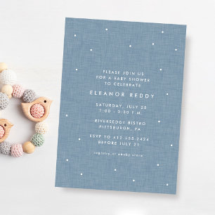 Invitation Jolie baby shower simple en chambray bleu