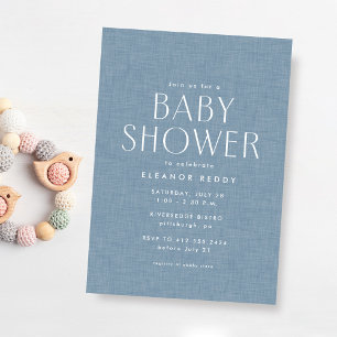 Invitation Jolie baby shower simple en chambray bleu