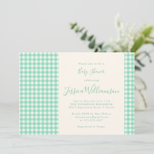 Invitation Jolie Baby Shower Vert Menthe Gingham Carreaux Vin