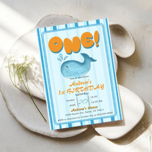 Invitation Jolie baleine bleue bébé 1er anniversaire