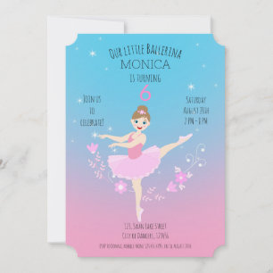 Invitation Jolie Ballerina fille fête d'anniversaire