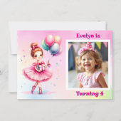 Invitation Jolie Ballerina rose Fête d'Anniversaire (Devant)