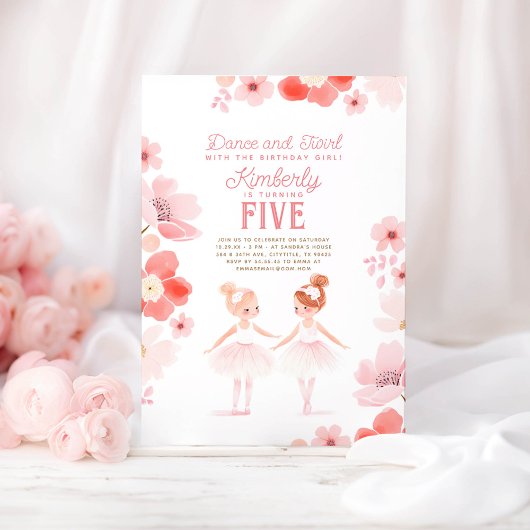 Invitation Jolie Ballerinas Ballet Floral fête d'anniversaire