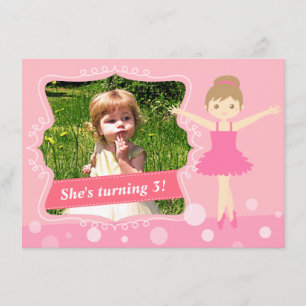 Invitation Jolie Ballerine, Fête d'anniversaire de fille rose