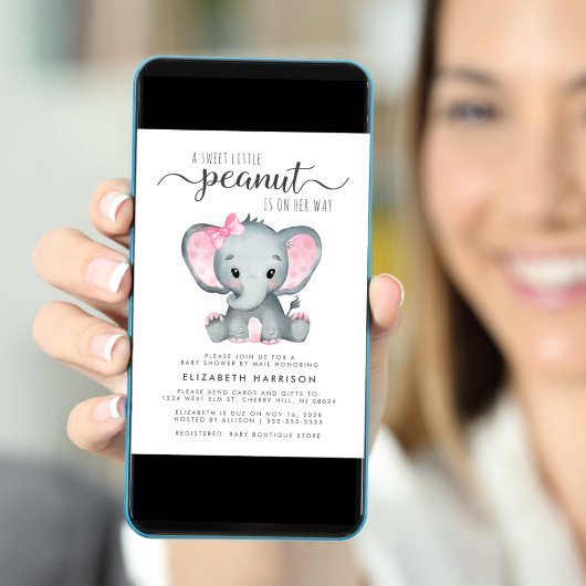 Invitation Jolie bébé éléphant fille douche par courrier