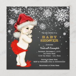 Invitation Jolie Bébé Santa Fille Flocon de Neige Baby Shower