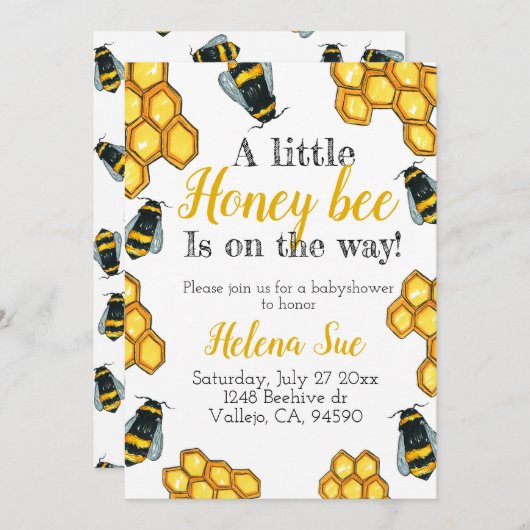 Invitation Jolie bee bee babyshower (Devant / Derrière)