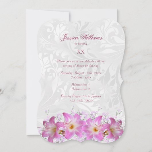 Invitation Jolie Belladonna Lys & Damask Anniversaire Party (Devant)