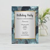 INVITATION JOLIE BLEU FLORAL ARGENT OR ANNIVERSAIRE (Debout devant)