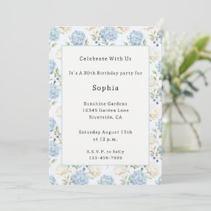 Invitation Jolie Bleu Romantique Crème Blanche Florale Annive