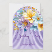 Invitation Jolie Bleu Violet Fleurs Jaunes Anniversaire (Devant)