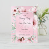 Invitation Jolie Blush rose floral Argent fête d'anniversaire (Debout devant)