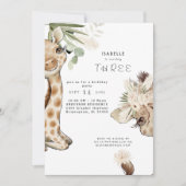 Invitation Jolie Boho Bébé Girafe Pampas Fête d'Anniversaire  (Devant)
