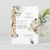 Invitation Jolie Boho Bébé Girafe Pampas Fête d'Anniversaire  (Debout devant)
