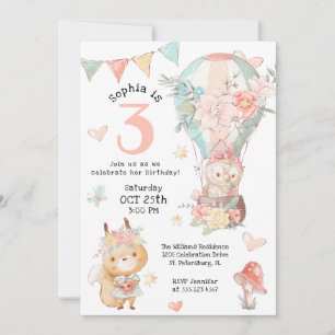 Invitation Jolie Bois Animaux Aquarelle Anniversaire pour Fil
