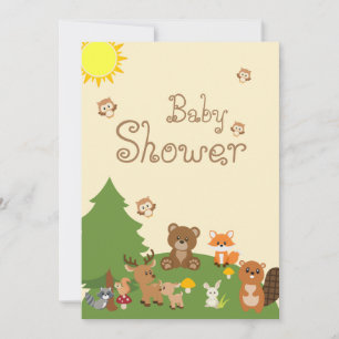 Invitation Jolie Bois Animaux Baby shower Jaune Soleil