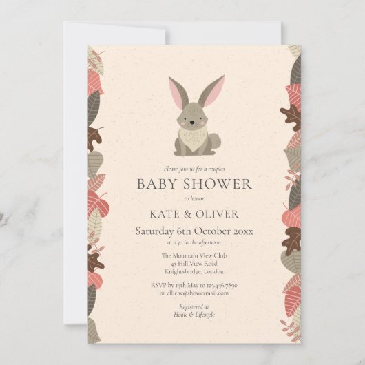 Invitation Jolie Bois Animaux Lapins Couples Baby shower (Devant)